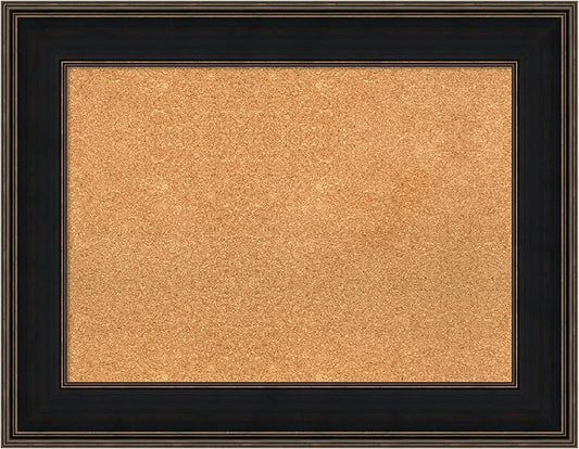 Amanti Art Natural Cork Board for Wall, 28x36 Vision Board with Brown Wood Frame, Medium Corkboard Office Decor for Home Organization, Casual Corkboard Pinboard to display items for home organization