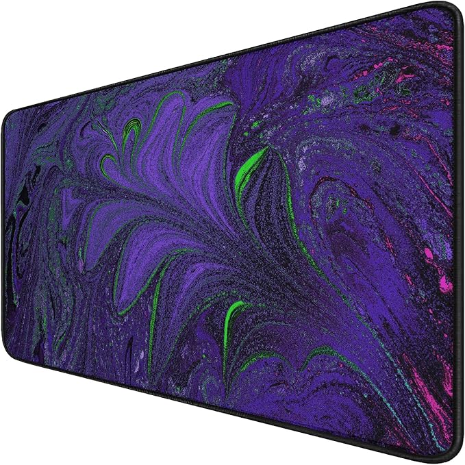 Large Mouse Pad with Stitched Edges, Durable Non-Slip Natural Rubber Base, Waterproof Computer Keyboard Pad Mat for Esports Pros/Gamer/Desktop/Office/Home - Purple Green