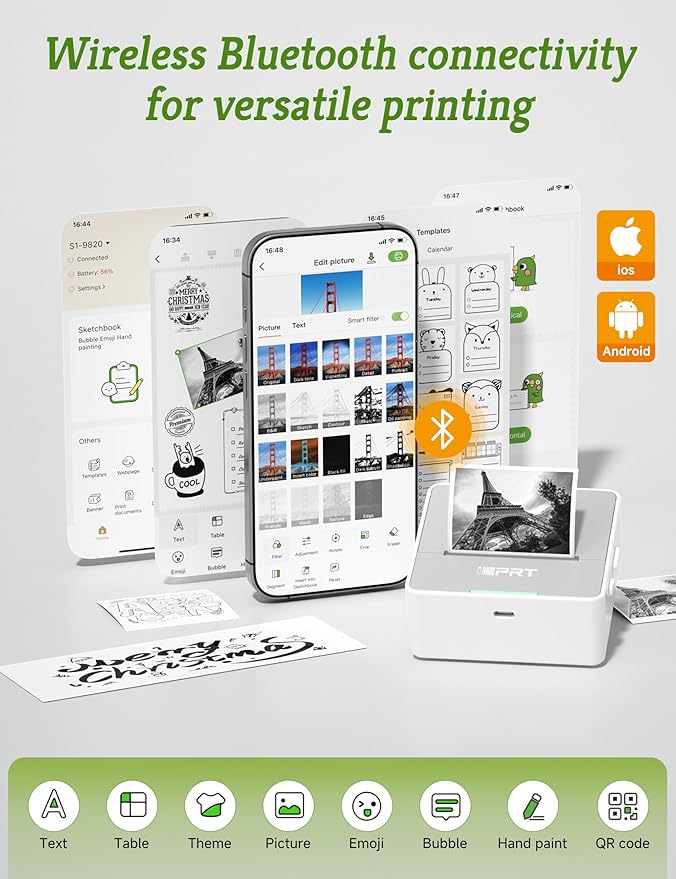 iDPRT Mini Sticker Printer Machine with 1 Roll Sticker Paper, Portable Thermal Printer for Study, Grey