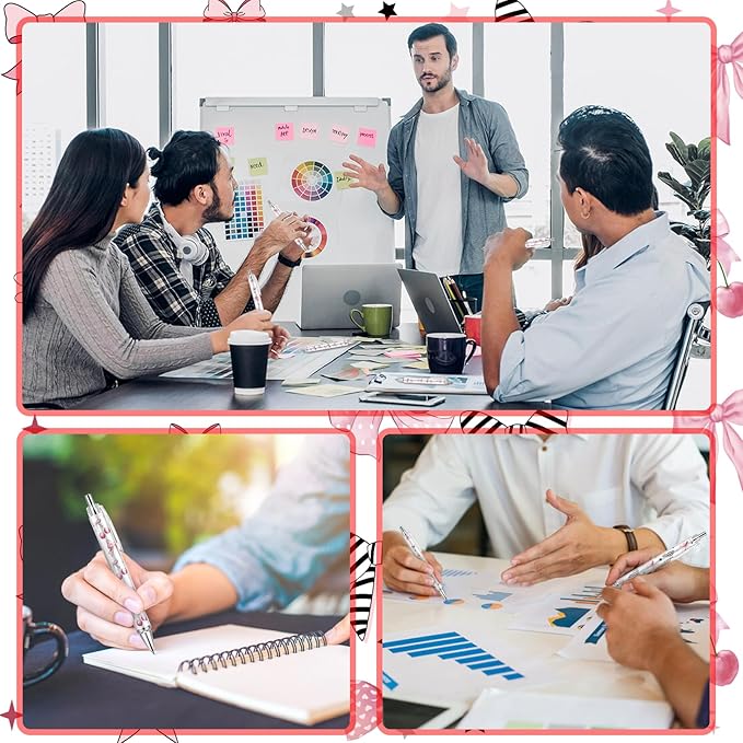 10Pcs Cute Pink Bow Pens Coquette Bow Ballpoint Pens Retractable Ballpoint Pens for Writing Journal Taking Notes School Office Home (Bow, 10)