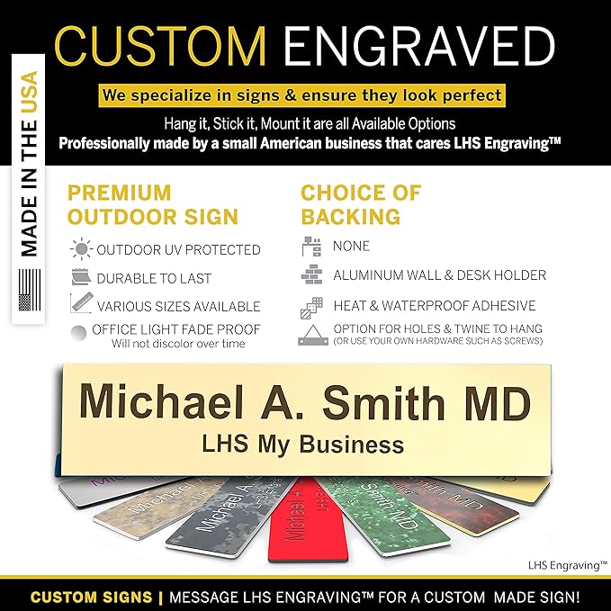 Engraved Name Plates for Door Sign Personalized Ivory Plastic Plaque with Brown Letters - Made in USA 2x6 B5