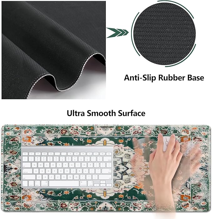 AIMSA Desk Mat Set, Large Mouse Pad + Mouse Wrist Rest + Keyboard Wrist Support + Coaster, 4in1 Rug Gaming Mouse Pad Combo for Home Office, Retro Boho Art
