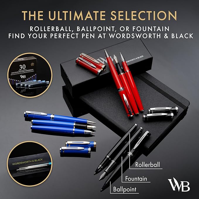 Wordsworth and Black Ballpoint Pen All Black Lacquer- Stunning Luxury Pen, Ink Refill, Best Gift Set for Men & Women, Refillable, Elegant, Nice Pens, Fine Point