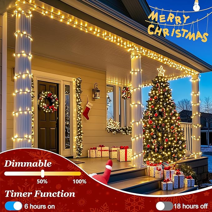 1500 LED 470FT Christmas Lights Outdoor, Christmas String Fairy Lights with Timer & Memory, Waterproof 12 Modes Dimmable Twinkle Tree Lights for Home Patio Wedding Party Yard Xmas Decor, Warm White