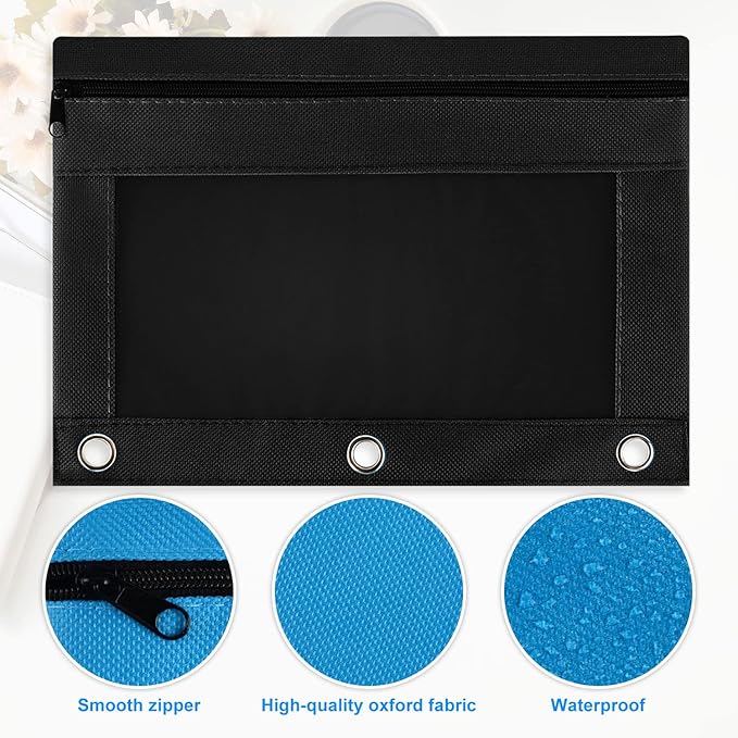 Gloween Pencil Pouch for 3 Ring Binder, 2 Pack Pencil Pouches/Cases with Zipper, Durable Binder Pencil Pouch/Bag for Office School Supplies (Black)