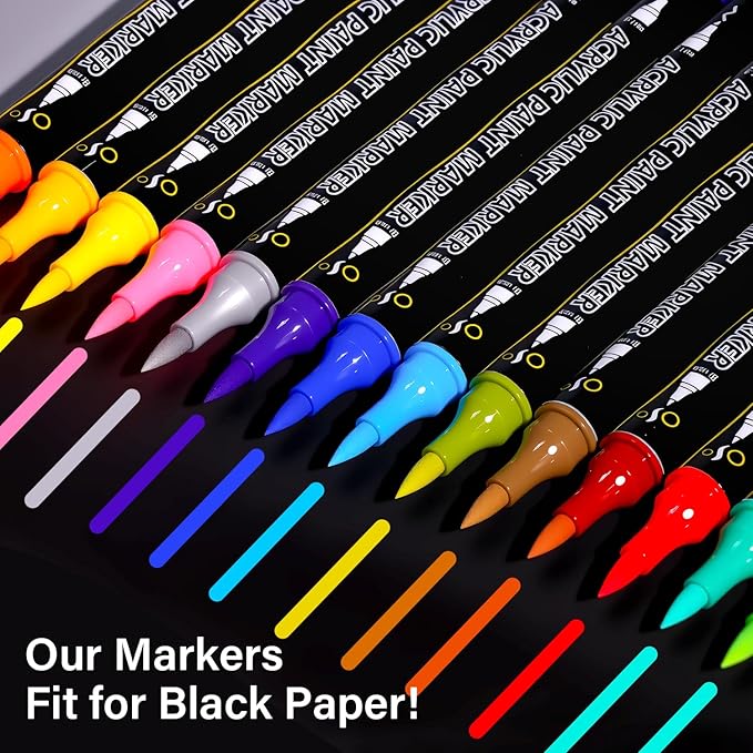 Acrylic Paint Pens, Dual Tip 60 Acrylic Markers with Brush Tip and Fine Tip, Art Supplies for Rock Painting, Wood, Canvas, Glass, Stone, DIY Crafts Drawing Kit with Bag