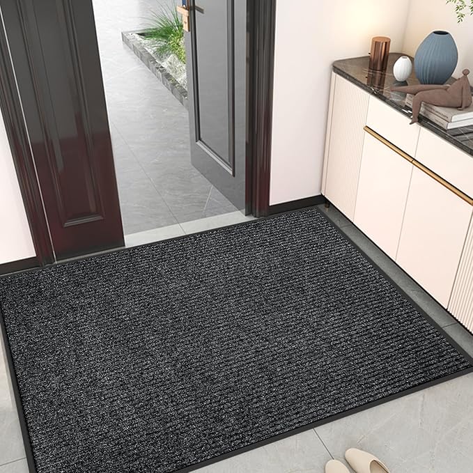 Kuyal Front Door Mat, 3'x5' Indoor Outdoor Entrance Mat, Commercial Floor Mats Inside Outside Entrance, Heavy Duty Durable Welcome, Rubber Backing Non Slip Outdoor Mats for Entryway,Black