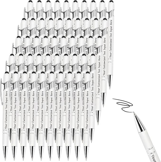 Up to 150 Pcs Personalized Ballpoint Pen Custom Pens Free Engraved Bulk with Name Logo Soft Black Ink Stylus with Touch Metal Office Gift for Anniversaries Graduations Birthdays
