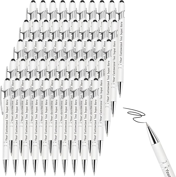 Up to 500 Pcs Personalized Ballpoint Pen Custom Pens Free Engraved Bulk with Name Logo Soft Black Ink Stylus with Touch Metal Office Gift for Anniversaries Graduations Birthdays