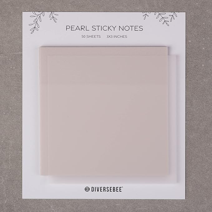 DiverseBee 50 Sheets Pastel Transparent Sticky Notes, 3x3” Clear Sticky Tabs, Translucent Page Flags Book Markers Stickers, Planner Accessories, Bible Journaling Study Office School Supplies (Pearl)