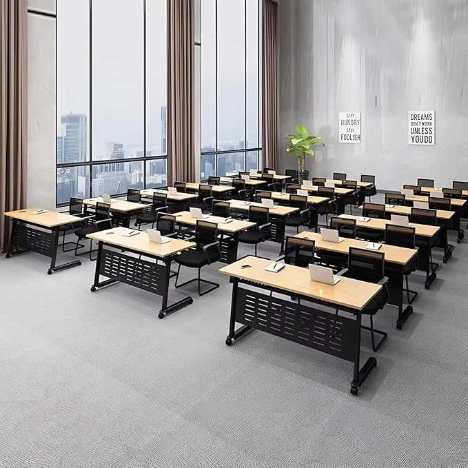 Foldable Conference Table, Folding Conference Room Table with Wheels, Flip Top Mobile Training Table, Rolling Seminar Meeting Table for Office Training Room Classroom (2pack 55.1in)