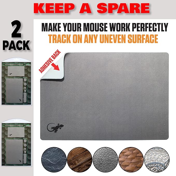 Mouse Pad Adhesive Bottom - Sticks to Any Surface - Portable - Webcam Covers and Screen Cleaner Included (2 x Gray)