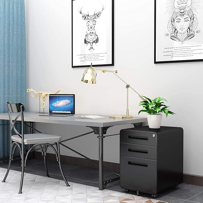 STANI 3 Drawer Filing Cabinet, Metal Filing Cabinet Legal/Letter Size with Lock, Mobile Storage Cabinet for Home and Office, Fully Assembled Except Wheels