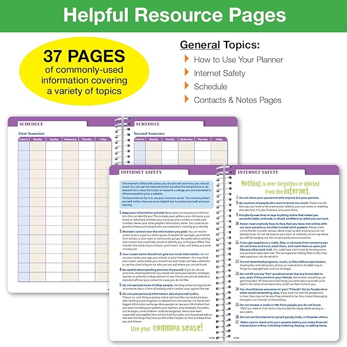 Global Datebooks Dated Middle School or High School Student Planner for Academic Year 2025-2026 Includes Ruler/Bookmark and Planning Stickers (Block Style - 5.5"x8.5" - Rainbow Linen)