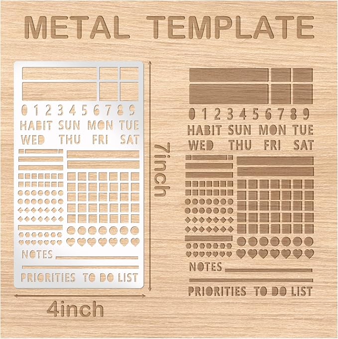 3 Pieces Metal Planner Stencil Dot Journal Engraving Stencils Rustproof Multi Pattern Line Designs Metal Stencils for Journaling, Behavior Tracking, Weekly Spread (Metal3A)
