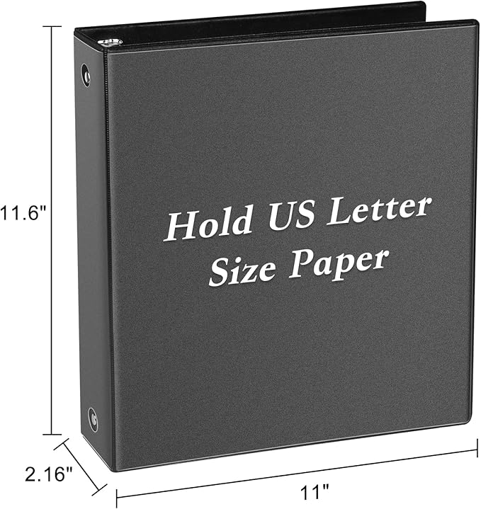 1.5-inch Round Ring Binder, 1-1/2'' 3 Ring Binder Fit Letter Size Paper, Presentation View Binders, Black, 6-Pack