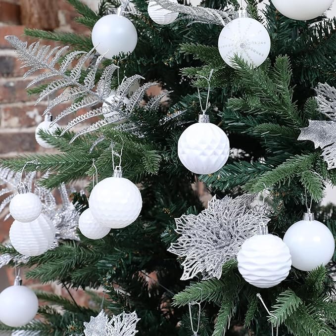 Christmas Balls Ornaments -36pcs Shatterproof Christmas Tree Decorations with Hanging Loop for Xmas Tree Wedding Holiday Party Home Decor,6 Styles in 3 Sizes(White)