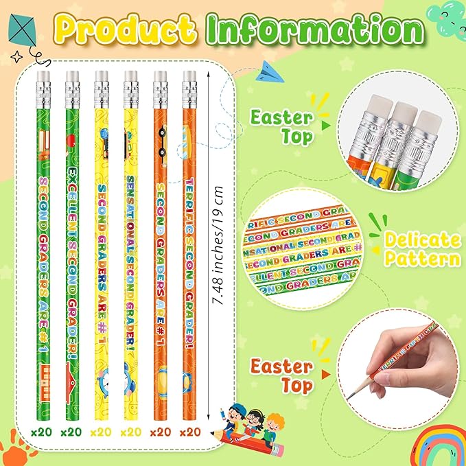 Tenceur 120 Pcs 5th Graders Pencils, 5 Motivational Cute Pencils Bulk with Erasers for Kids Student Teacher Classroom Reward Back to School Supplies