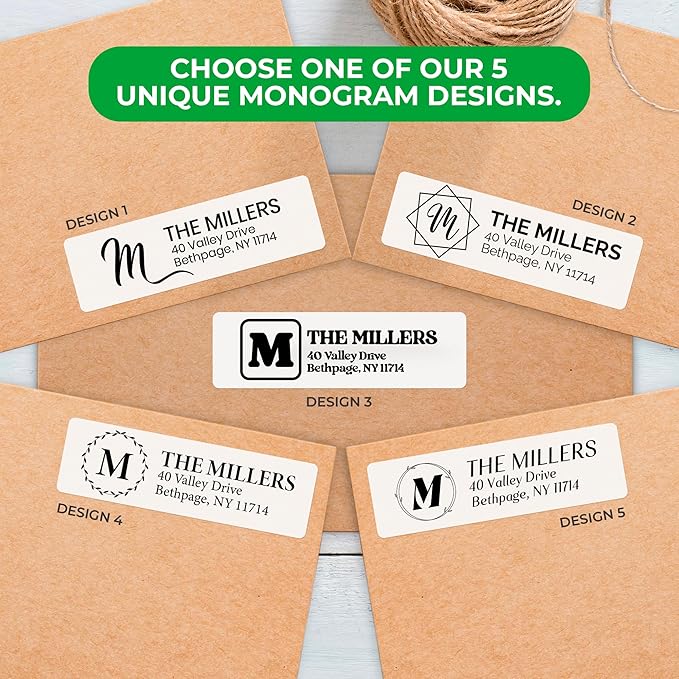 EGD Custom Return Address Labels Personalized for Envelopes | Personalized Stickers with Name & Monogram | Mailing Address Labels for Folders, Office, or Small Business | 50-1000 qty | 2.5 x 0.75 Inch