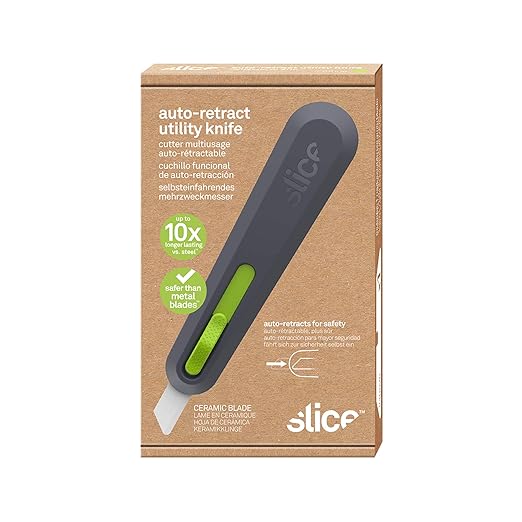 Slice Auto-Retractable Utility Knife, Heavy Duty Box Cutter, Safe Ceramic Blade Lasting 11x Longer Than Metal, 1 Pack