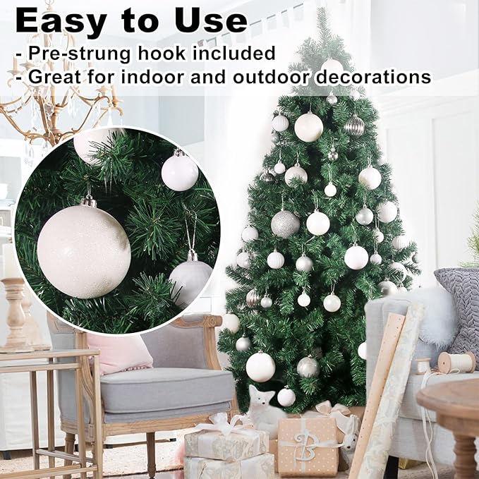 White 4.0" Large Christmas Balls - Christmas Tree Decoration Ornaments Shatterproof Hanging Balls for Birthday Halloween Holiday Wedding Decorations Set of 4pcs