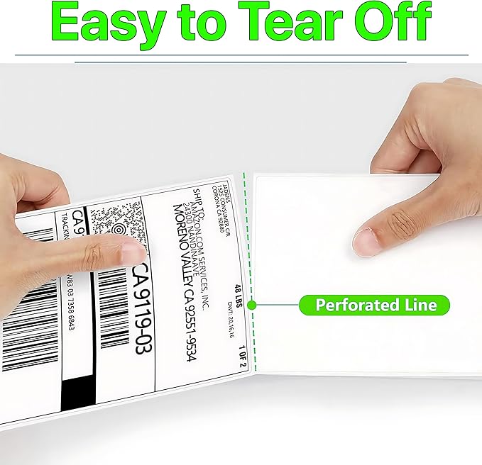 Fanfold 4 x 6 inch Thermal Labels Stack Direct White Strong Adhesive Perforated Postage Shipping Printer Compatible with Zebra SNBC Epson Rollo (1000, Fanfold)