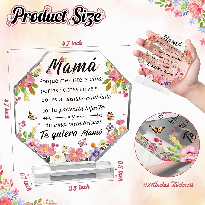 Yopyame Spanish Mom Birthday Gifts - Regalos para Mamá Acrylic Gift for Office Desk Decor Keepsake Paperweights Gifts for Mom in Spanish Christmas Mothers Day Gifts for Mom Spanish from Daughter Son