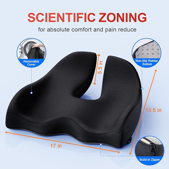Benazcap Seat Cushion Office Chair Cushions Butt Pillow for Car Long Sitting, Memory Foam Chair Pad for Back, Coccyx, Tailbone Pain Relief for Gaming Chair and Car Seat