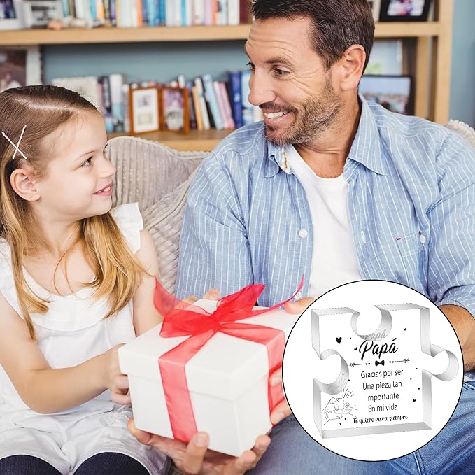 Yopyame Spanish Dad Birthday Gifts - Regalos para Papá Puzzle Acrylic Plaque for Office Desk Decor Keepsake Paperweights Gifts for Dad in Spanish Christmas Father's Day Gifts for Dad from Daughter Son