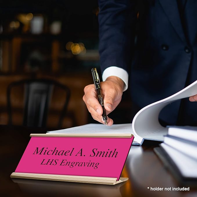 Door Name Plate Personalized for Office Pink Plastic Name Plate Black Letters - Made in USA 2x6 B12