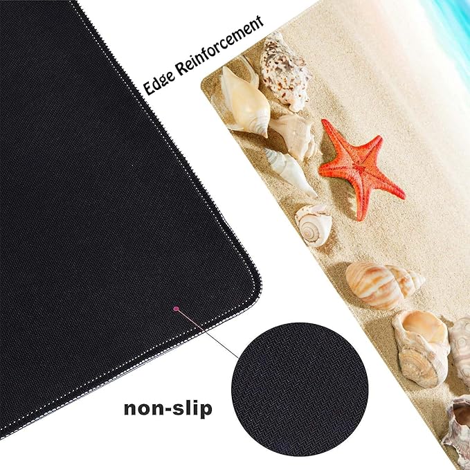 Beach and Starfish Customized Large Extended Gaming Mouse Pad with Stitched Edges and Non-Slip Rubber Base,Suitable for Office and Home Use,31.5x15.7 Inches