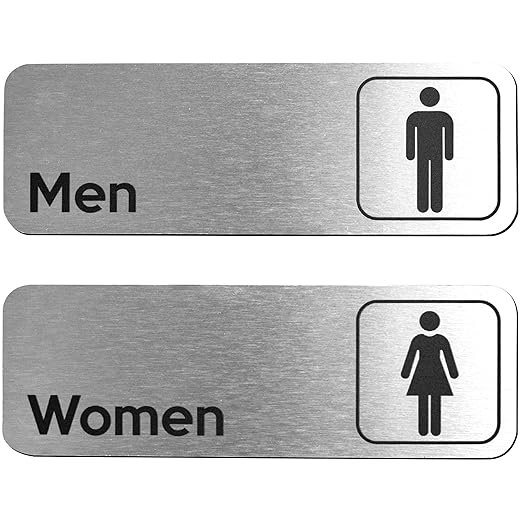 Men and Women Restroom Sign (Brushed Aluminum Set of 2) - Modern Bathroom Sign for Business - Restroom Signs for Business