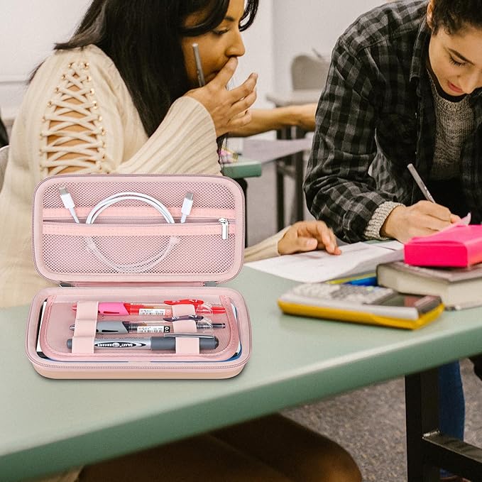 BOVKE Calculator Travel Case for Texas Instruments TI-Nspire CX II CAS/CX II/CX/CX CAS Graphing Calculators and More - Mesh Pocket for USB Charging Cables and Other School Supplies, Rose Gold