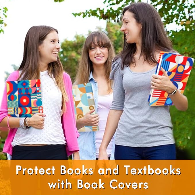 Geometric Pattern Book Covers, Feela 7 Pack Stretchable Jumbo Fabric Washable Durable Reusable Nylon Book Covers, for Hardcover Textbooks Notebooks up to 9”x11”
