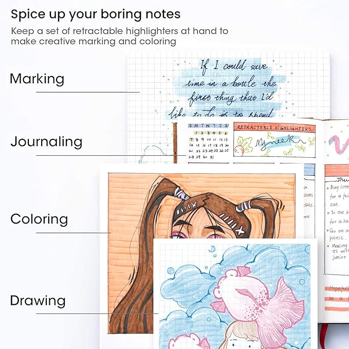 WRITECH Retractable Highlighters Assorted Colors: Chisel Tip Click Aesthetic Highlighter Marker Pens Pack Multi Colored Ink No Bleed Smear for Highlighting Journaling (12ct Neon+Pastel)