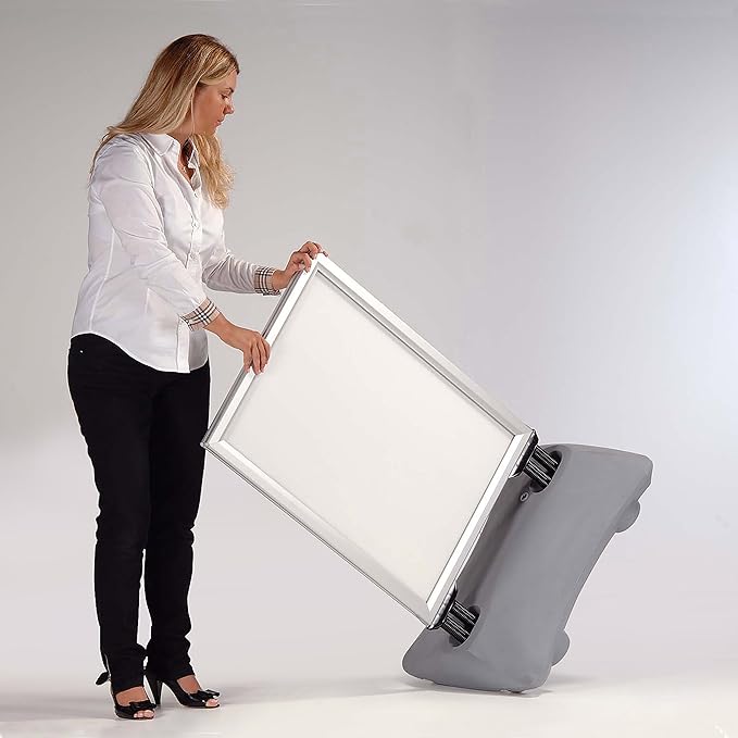 M&T Displays WindPro Weather and Wind Resistant Outdoor Pavement Sidewalk Sign Holder for 24x36 Inch Posters Silver Aluminum Easy Front Loading Snap Frame Durable HDPE Silver Water Base (10 Pack)