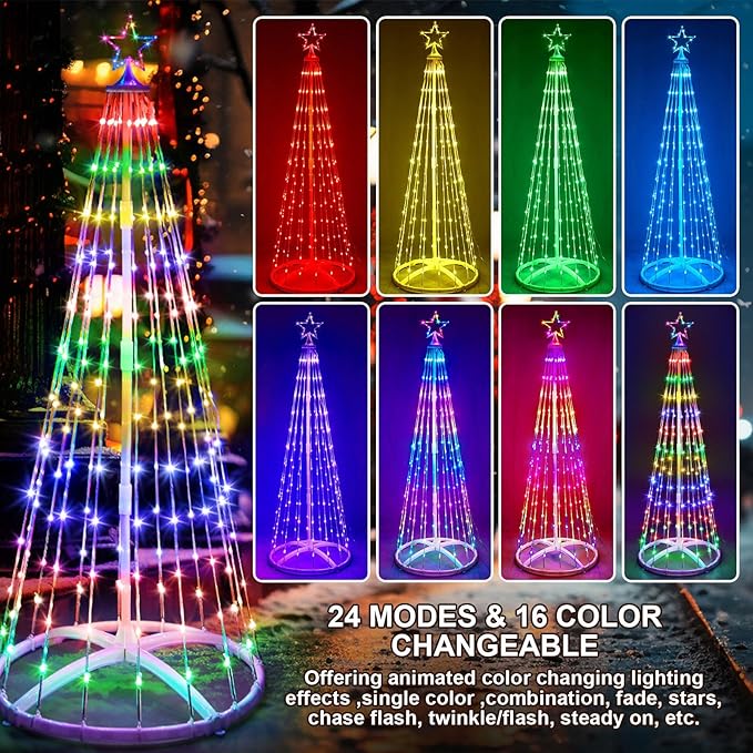 3 Pack 4/5/6FT Christmas LED Cone Tree Lights 24 Modes Color Changing with Timer Foldable Lighted Trees Waterproof Outdoor String Lights Holiday for Christmas New Year Xmas Decorations
