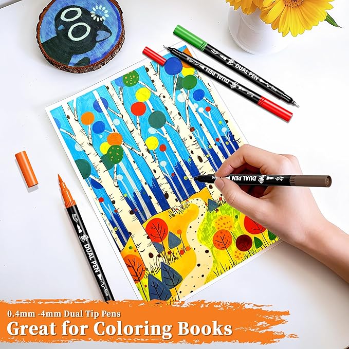 TBC The Best Crafts Dual Markers Brush Pens Set, 120 Art Markers Christmas Gifts for Adult Book Cards Drawing Craft Kit Teacher Office Supplies (120 Colors)