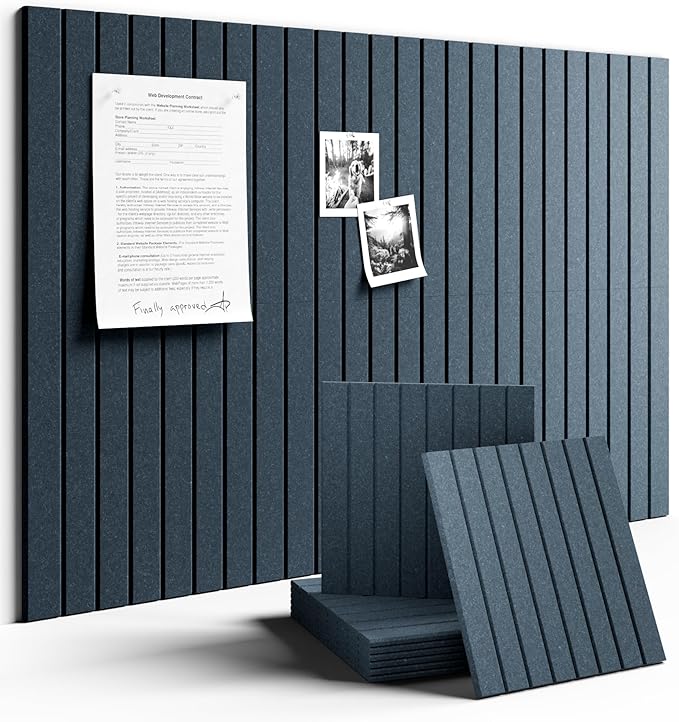 Large Felt Bulletin Board 36" x 24" Cork Board Alternative-6 Pack with 40 Safe Removable Adhesive Tabs, Cork Boards for Walls for Home Office Classroom Pin Board - Deep Charcoal Blue