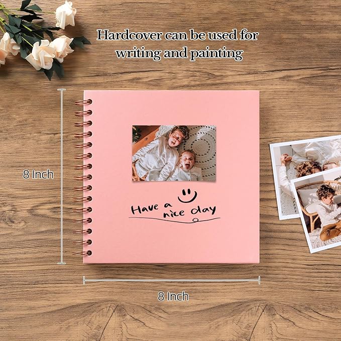 potricher 8 x 8 Inch DIY Scrapbook Album 40 Pages Hardcover Kraft Paper Scrap Book Photo Albums Memory Book for Wedding and Anniversary Family (Pink, 8 Inch)
