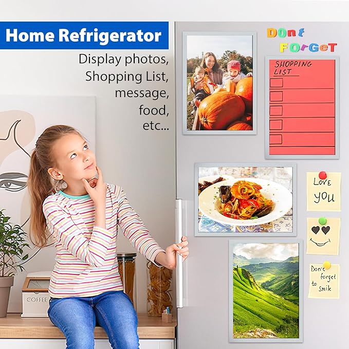 10Packs Magnetic Sign Holder 8.5 x 11, Self Adhesive Display Picture Frame with Magnetic Frame and Clear PVC for Office Store Home Door Window Refrige Magnetic Paper Holder, Silver