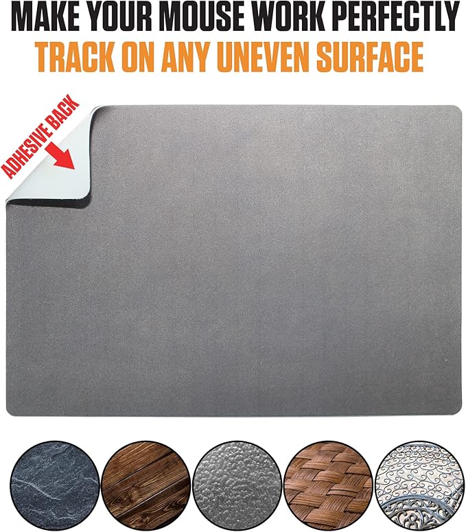 Travel Large Mouse Pad - Adhesive Bottom - Peel and Sticks to Any Surface - Portable (XL -Blank- Gray)