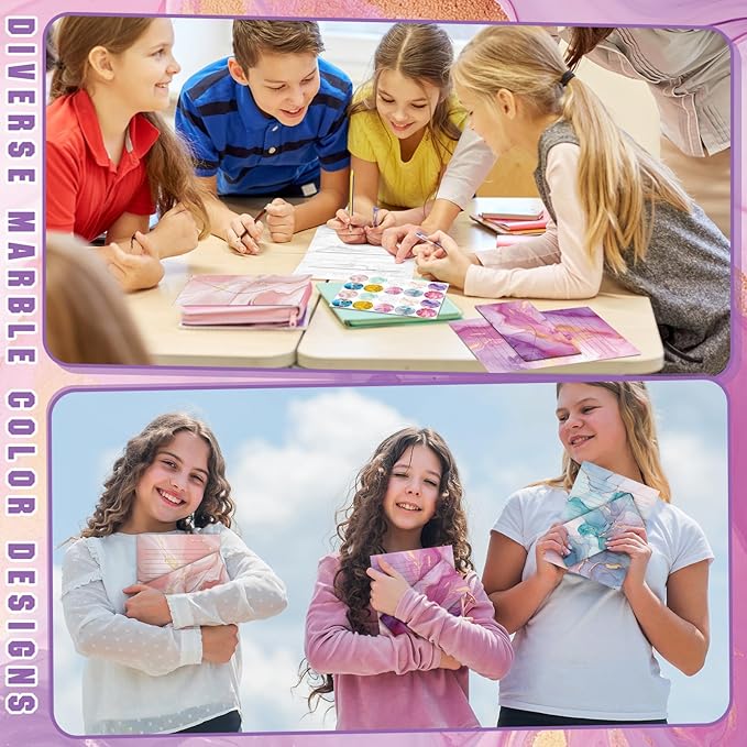 TaoBary 160 Pcs Stationery Paper Set 50 Double Sided Stationery Papers with 50 Matching Envelopes and 60 Round Dot Sticker, 10 Design(Marble,8.5 x 11 Inch)