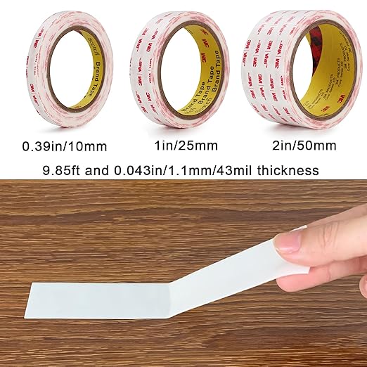 Double Sided Tape 1in X 9.85ft，Heavy Duty Removable Mounting Tape, Picture Hanging Adhesive Strips