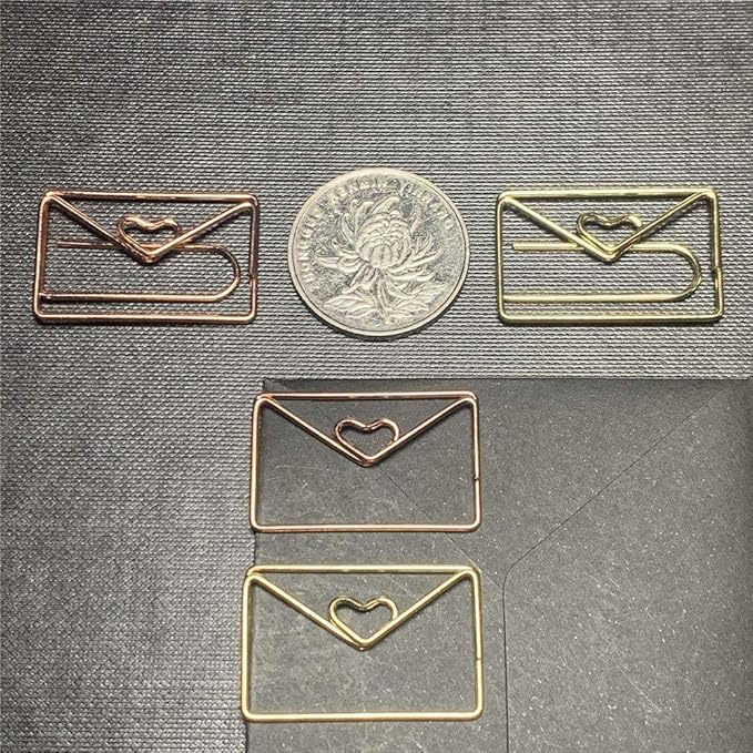 OWLFAVO 30pcs Envelope Shape Paper Clips with Clear Box, Rose Gold and Yellow Gold, Funny Cute Paperclips Bookmarks Planner Clips for Fun Office Supplies School Gifts Wedding Decoration