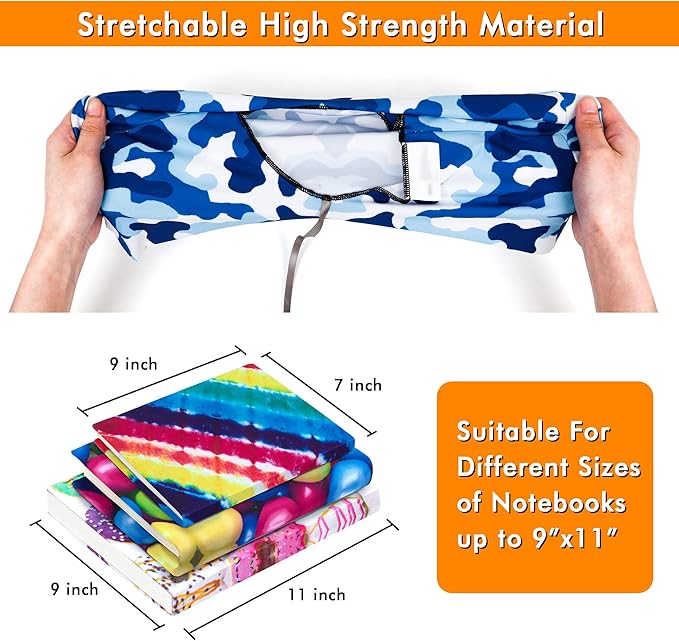 7 Pack Jumbo Feela Stretchable Fabric Book Covers, Washable Durable Reusable Nylon Covers for Hardcover Textbooks Notebooks up to 9'x11'