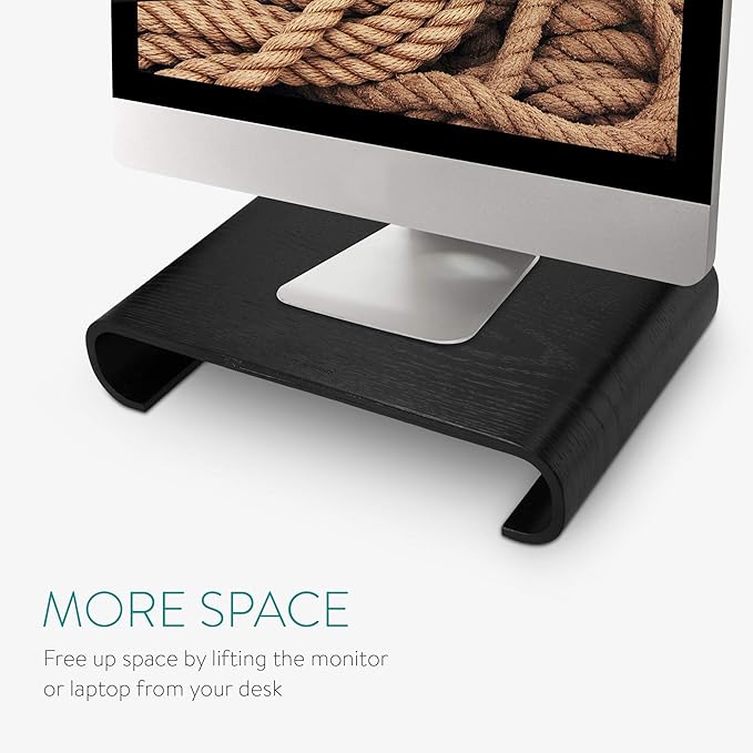 Navaris Wood Monitor Stand Riser - Computer Desk Organizer Desktop Dock Wooden Mount Display for PC TV Screen Notebook Laptop - Oak with Black Stain