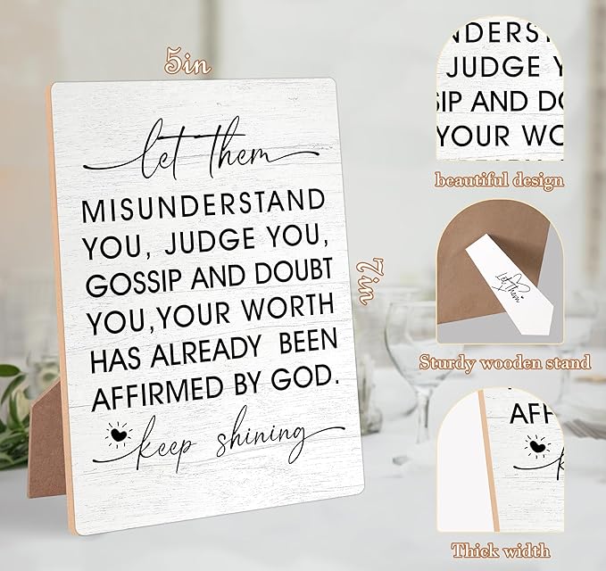 Desk Signs for Office, Mental Health Decorations, Inspirational Desk Decor, Home Decor Living Room, Coworker Gifts, Encouragement Gift for Women Men Friend, Christian Gift, Wooden Sign with Stand,2