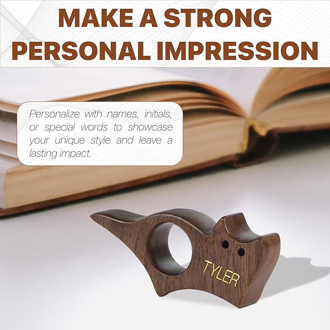 Personalized Cat Book Page Holder with 3D Metal Letters, Smooth Finish Walnut Wood Thumb Page Holder for Reading,Customizable Book Reader Gifts & Reading Accessories,Ideal for Book Lovers (Mini)