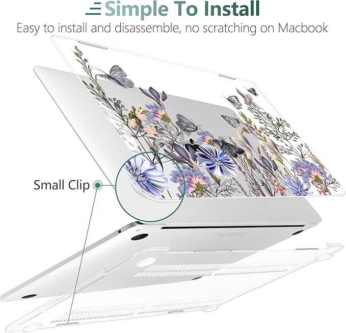 TWOLSKOO Compatible with MacBook Pro 13 inch Case 2023-2016 A2338 M2/M1 A2251 A2289 A2159 A1989 A1706, Plastic Hard Shell Cover & Keyboard Skin & Screen Protector, Garden Flower